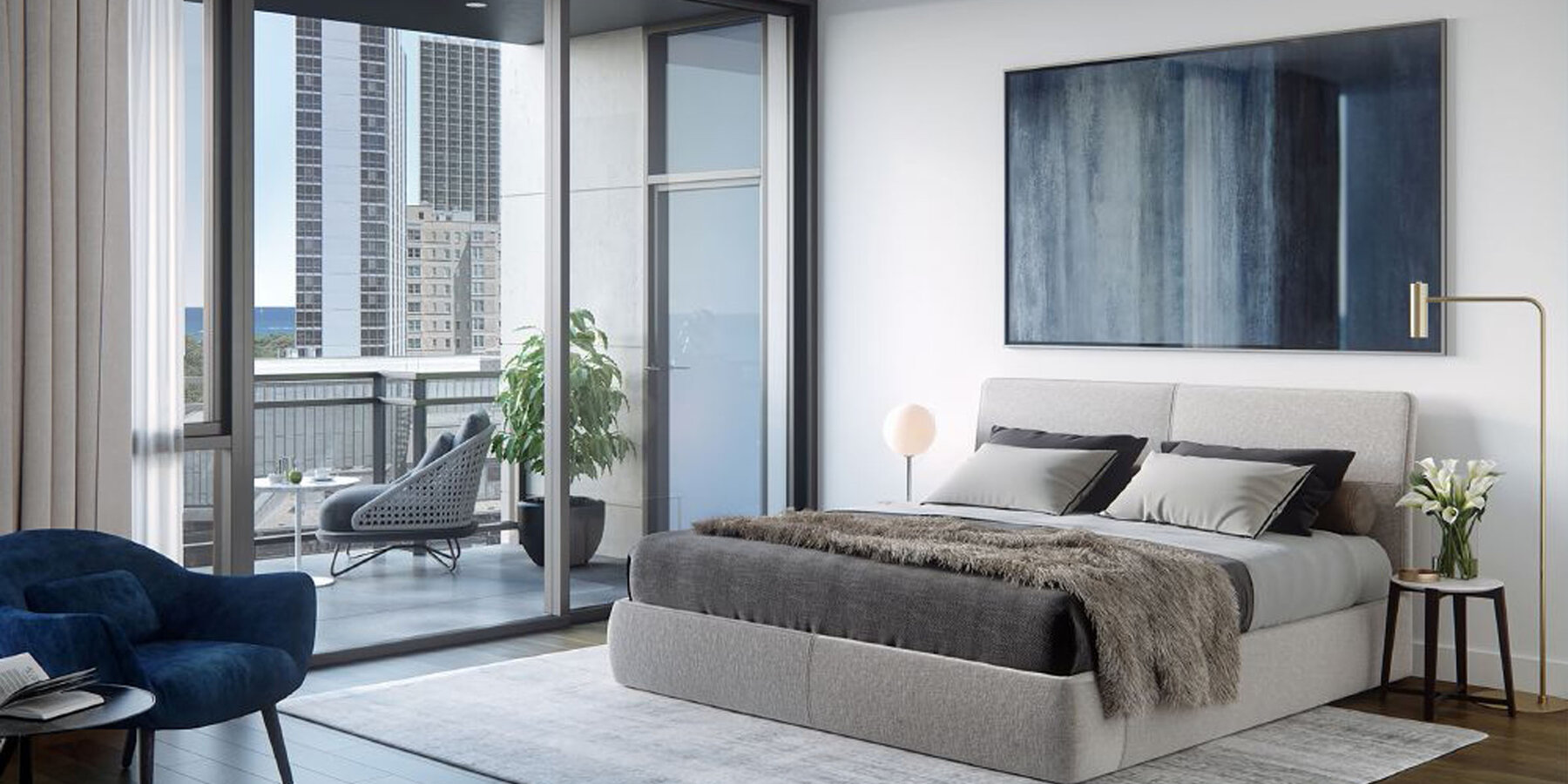 歴史的修復コンドミニアム建設 - フィフバカラ オンライン 違法ーン フィフバカラ オンライン 違法 オン ザ パークの寝室とバルコニーのインテリア レンダリング